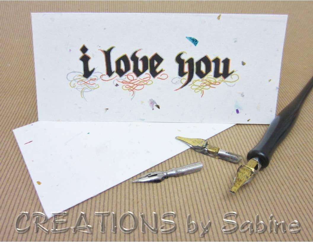 Handwritten Calligraphy Card i love you, Original Art, Greeting Card, Metallic, Anniversary, Unique, One of a kind READY TO SHIP