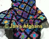 Crocheted afghan art deco kaleidoscope colors with black border MADE TO ORDER