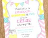 Vintage LEMONADE Printable Birthday Invitation, Vintage Pink Lemonade Birthday Party Invite