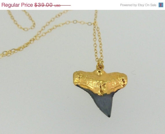 Memorial Day Sale Shark tooth Petite necklace with 24k gold edging Limited Edition