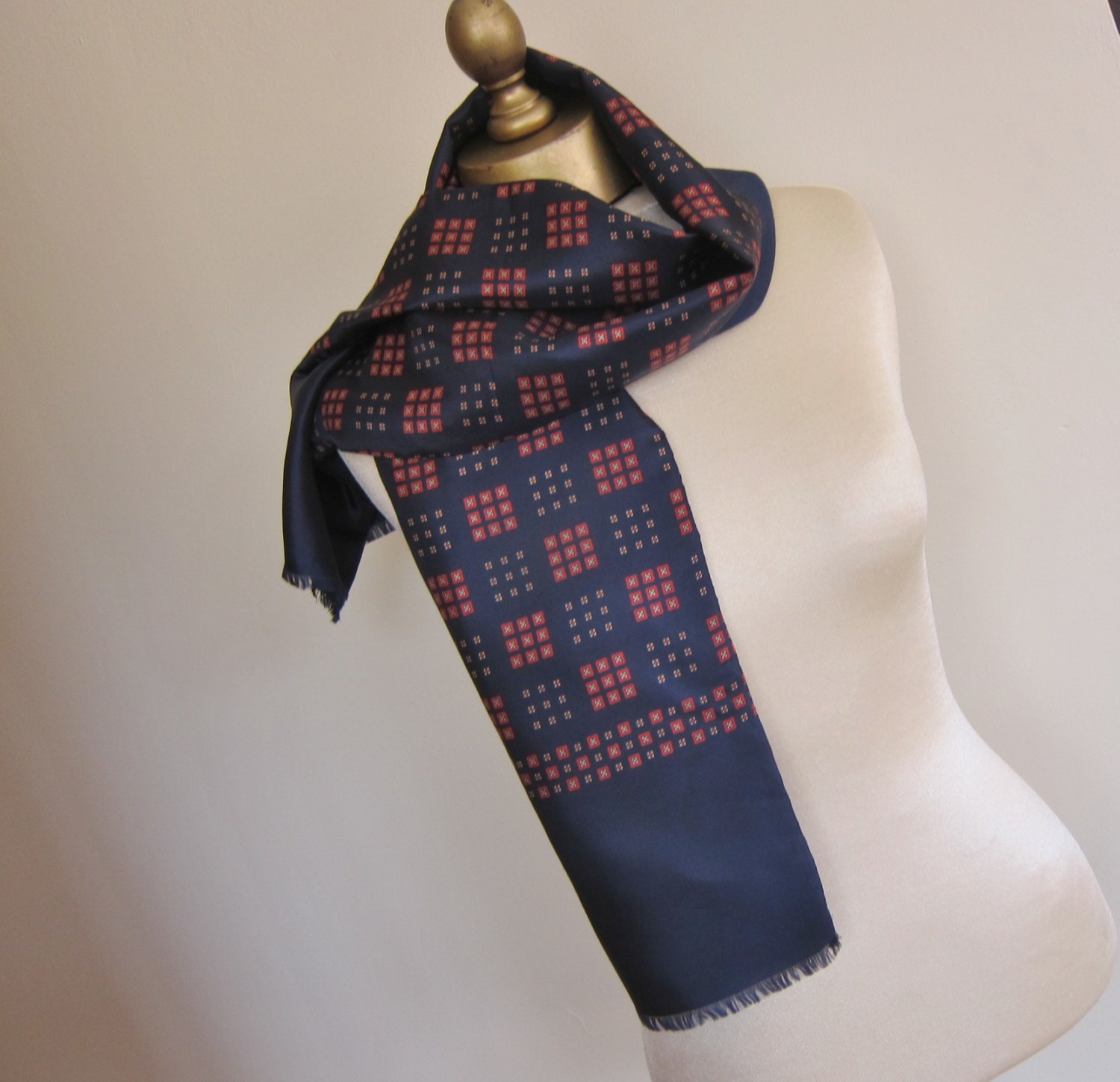 Vintage mans foulard scarf classic dark navy blue.