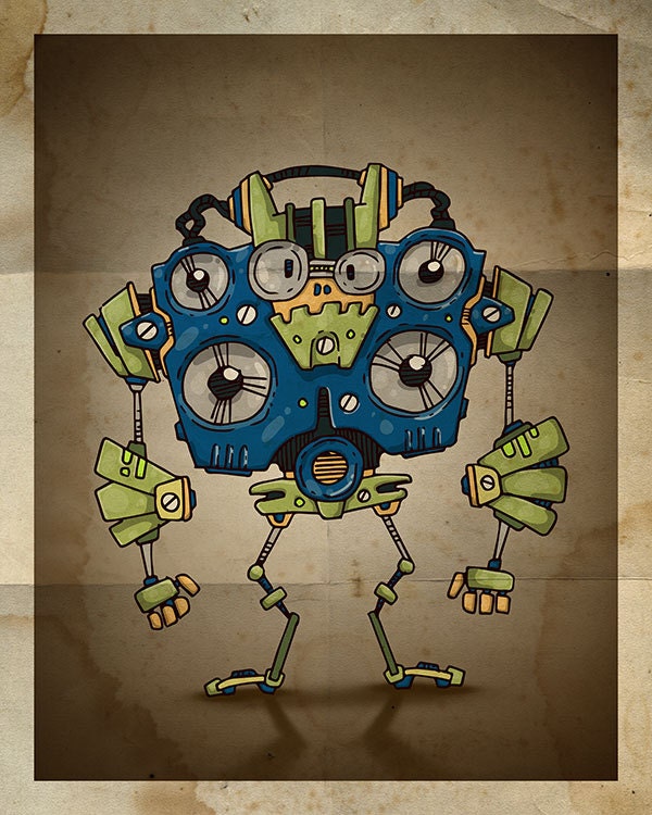 16x20 Steampunk Robot no.01