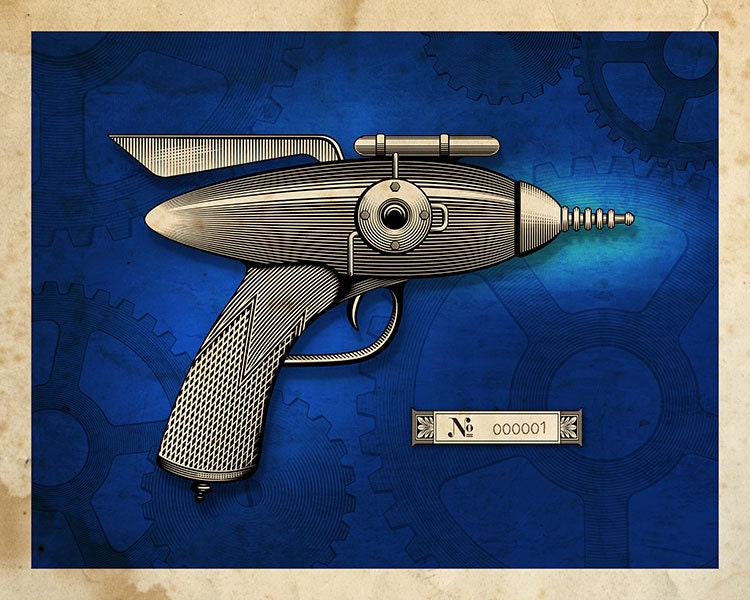 16x20 Steampunk Mounted Ray Gun Poster