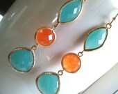 Spring Collection Orange and Mint Gold Earrings,Drop, Dangle, Glass Earrings, bridesmaid gifts,Wedding jewelry,mother's day gift