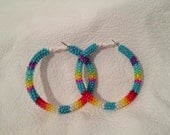 Turquoise Native American Beaded Hoop Earrings