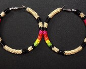 Tan Native American Beaded Hoop Earrings