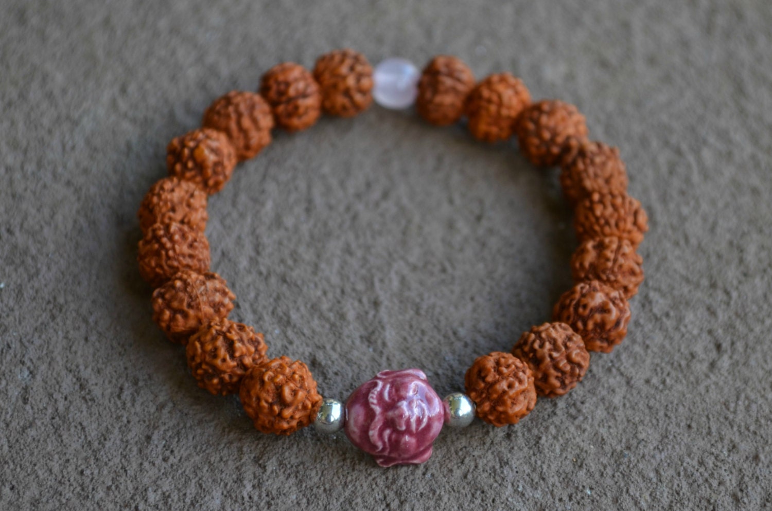 Rudraksha Wrist Mala with Rose Quartz