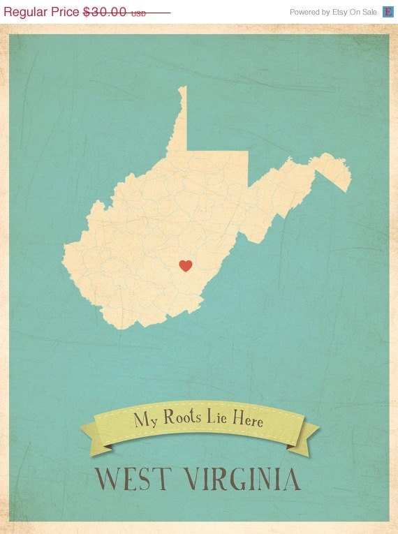 25% OFF SALE West Virginia Roots Map 11x14 Customized Print