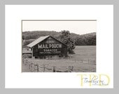 Mail Pouch Barn Black and White Landscape Matted Print, Rural Photography