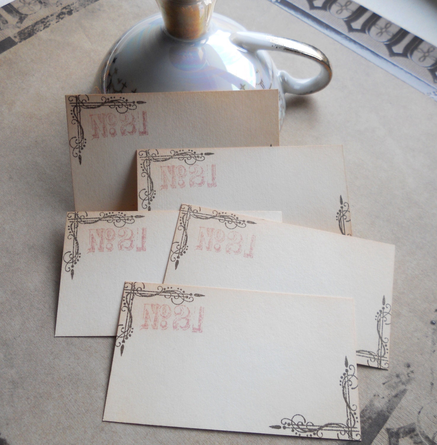 Romantic, French wedding boudoir cards, escort cards hand stamped pink and brown, alternative guest book, set of 50.