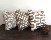 Throw pillow covers set of three 20" x 20" cushion covers Italian Brown pillows brown throw pillows