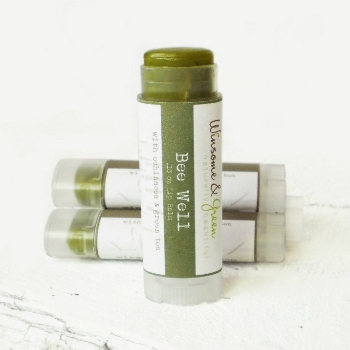 Lip Balm, Organic Eco Lip Balm, Natural Beeswax Green Tea Lip Balm Herbal Echinacea men women unisex