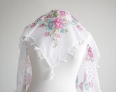 White Women Cotton Scarves with fringes, NEW, Turkish Scarf, white, Oya, Yemeni, Neckwarmer, Floral Fashion