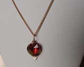 Handmade Valentines Days  Swarovski Crystal heart with gold tone leaves on Antiqued brass chain necklace, 18" long