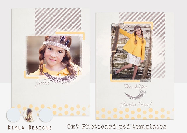 5x7 in Flat Card Template, Feather, psd file