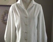 60s Silver White Lame Blouse with Large Rhinestone Buttons