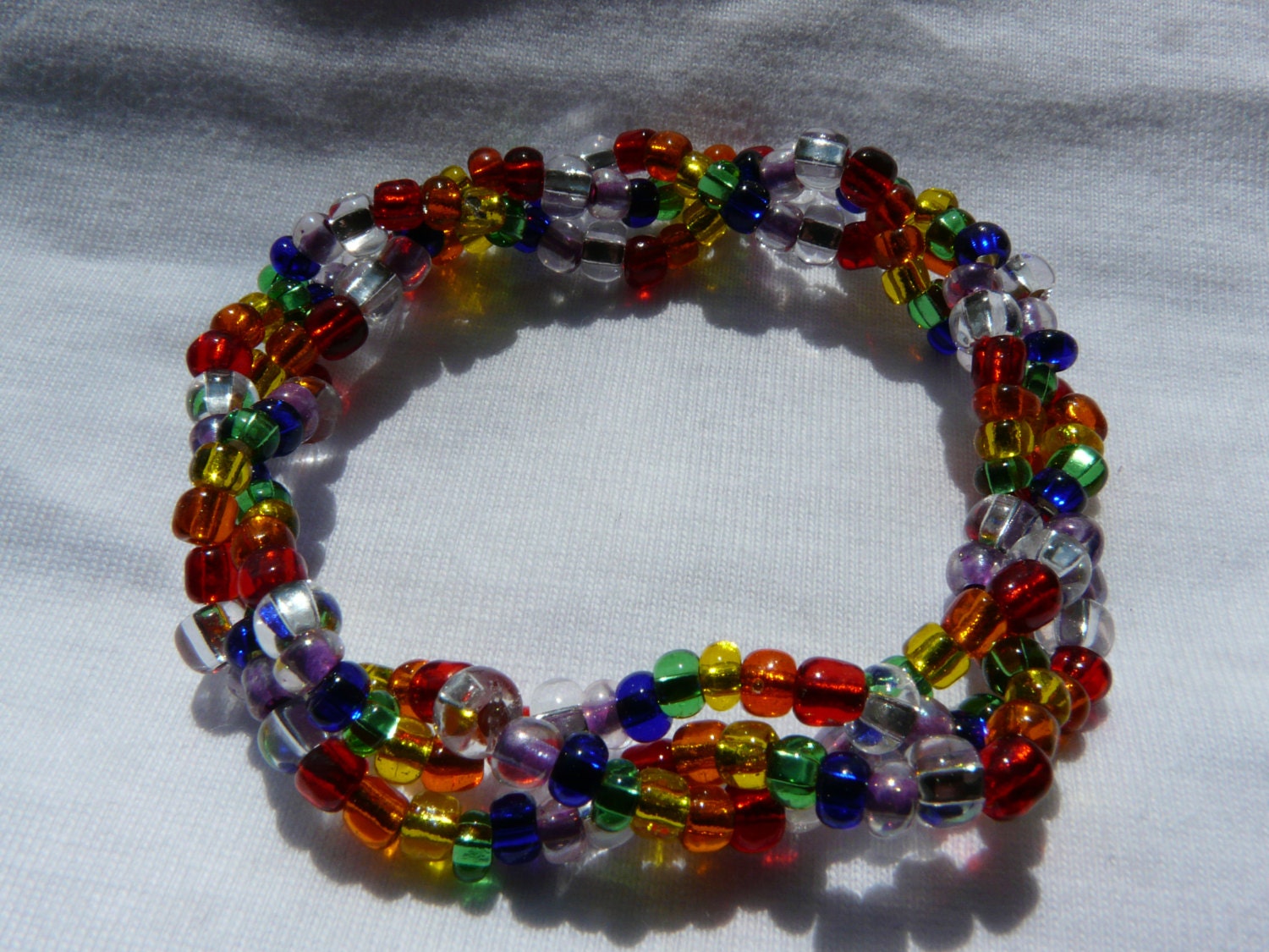 Rainbow 3 Strand Beaded Stretch Bracelet - Custom Made to Size