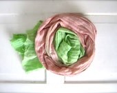 Cotton Hand Dyed Lightweight, Spring Scarf, Summer Scarf, Beach Scarf, Mocha and Green Ombre Scarf, Shawl, Wrap with Silver Thread Stripe