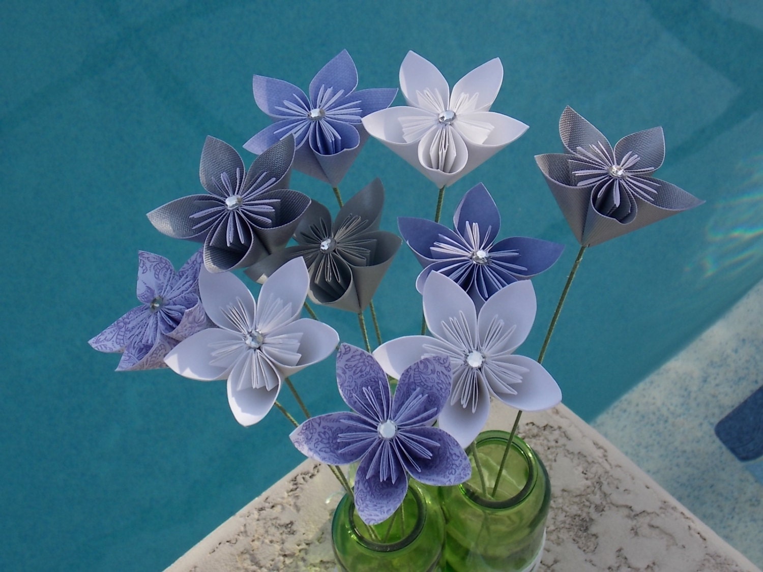 Purple, Silver & White Origami/Kusudama Flower Bouquet/ Flower Arrangement/ Baby Shower/ Baby Gift/ Centerpiece