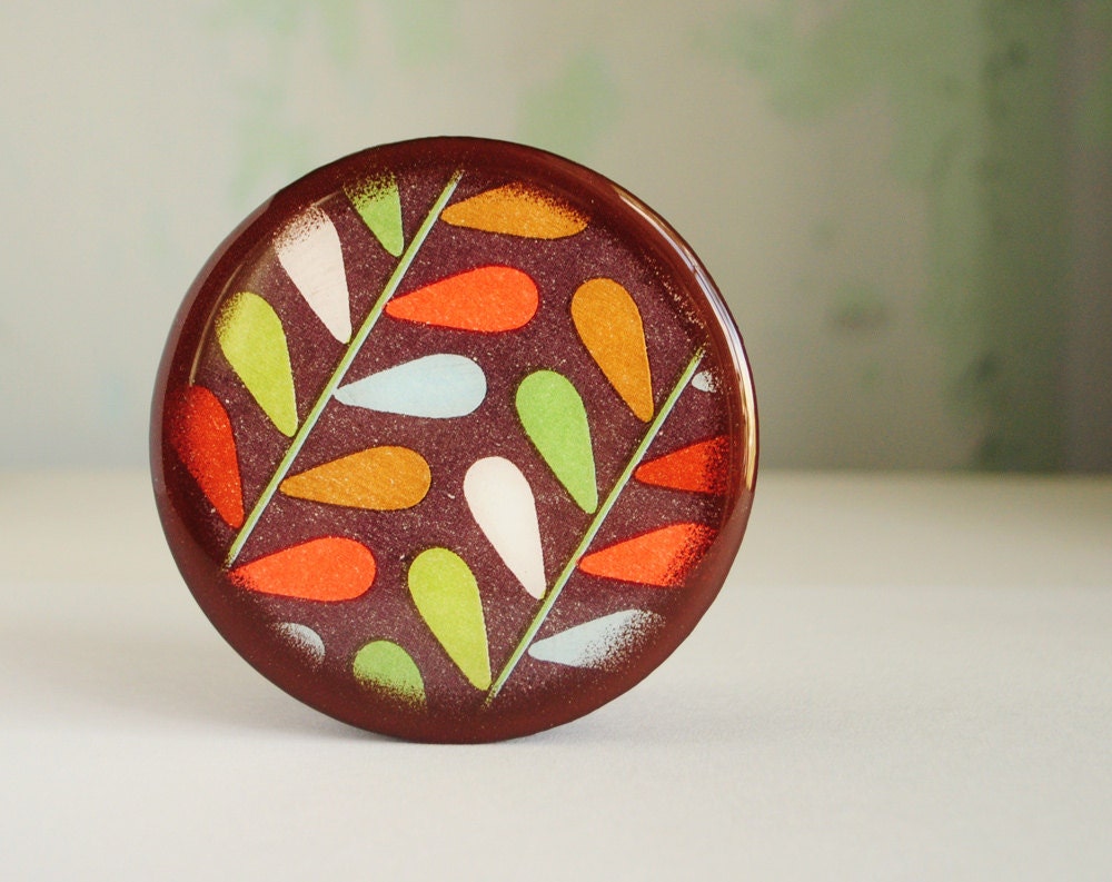 Retro wooden box - brown box for jewelry in vintage style, vegetarian, green orange, gift idea for her, herb, leaves, garden - ready to ship