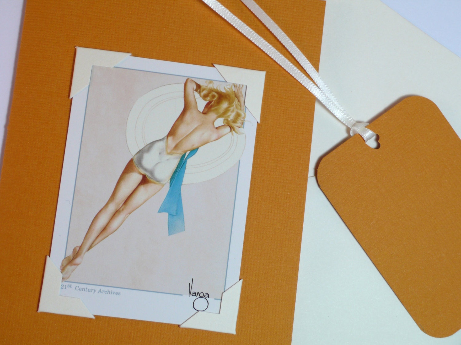 Sunbathing Beauty Blank Greeting Card Pinup Girl Back