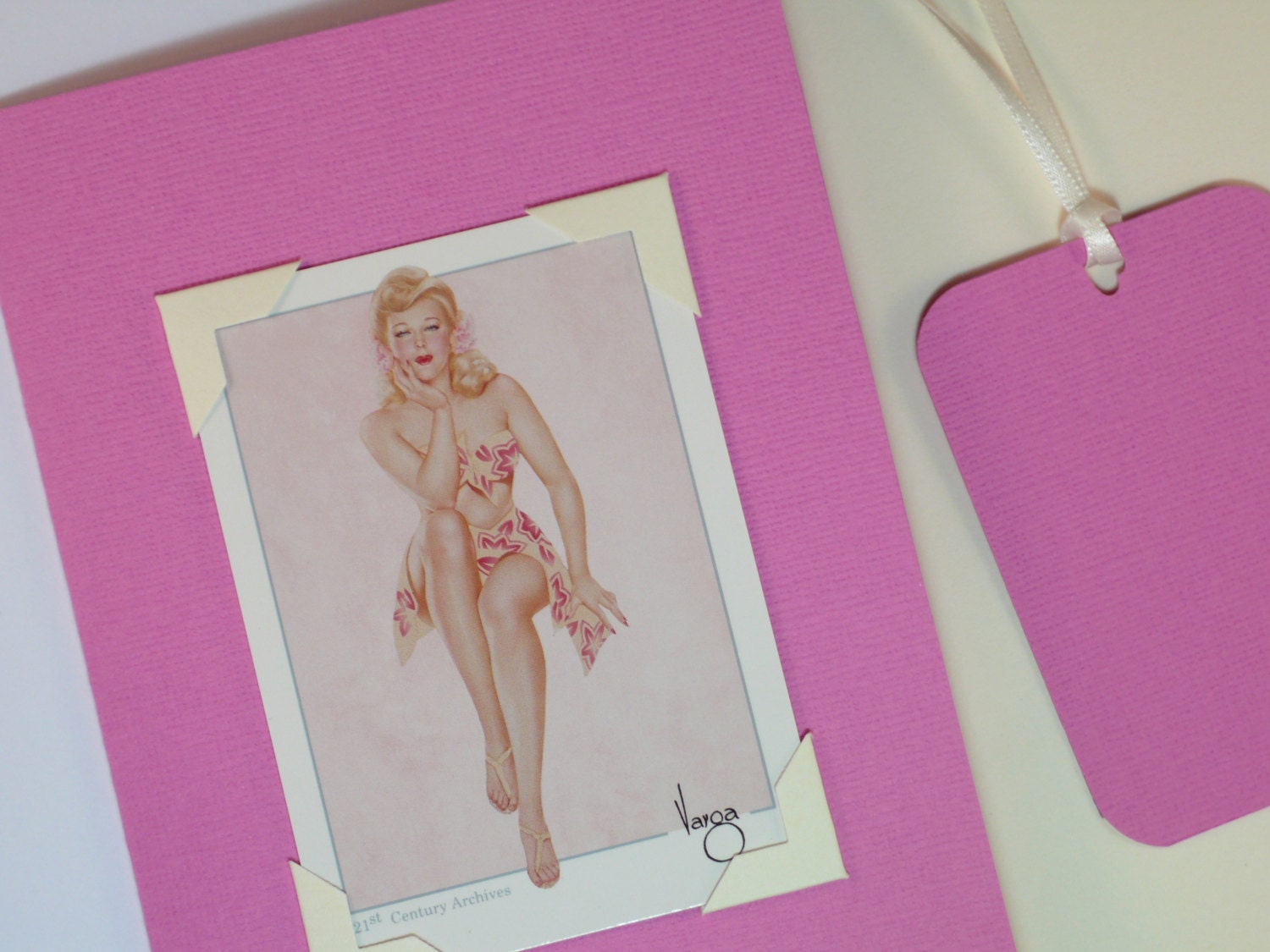 Hawaiian Rockabilly Tropical PinUp Varga Girl Pink Floral Card