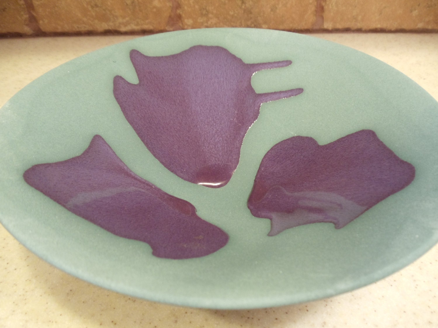 Haeger USA Decorative Dish Teal Purple Aqua Mod Modern Contemporary Home Decor 1980s