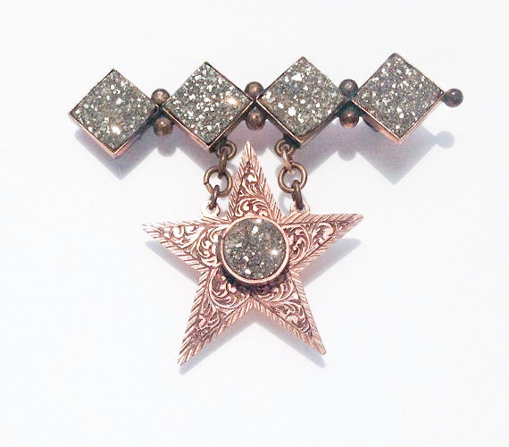 9k Rose Gold Star Beauty Pin Drusy Set Centers