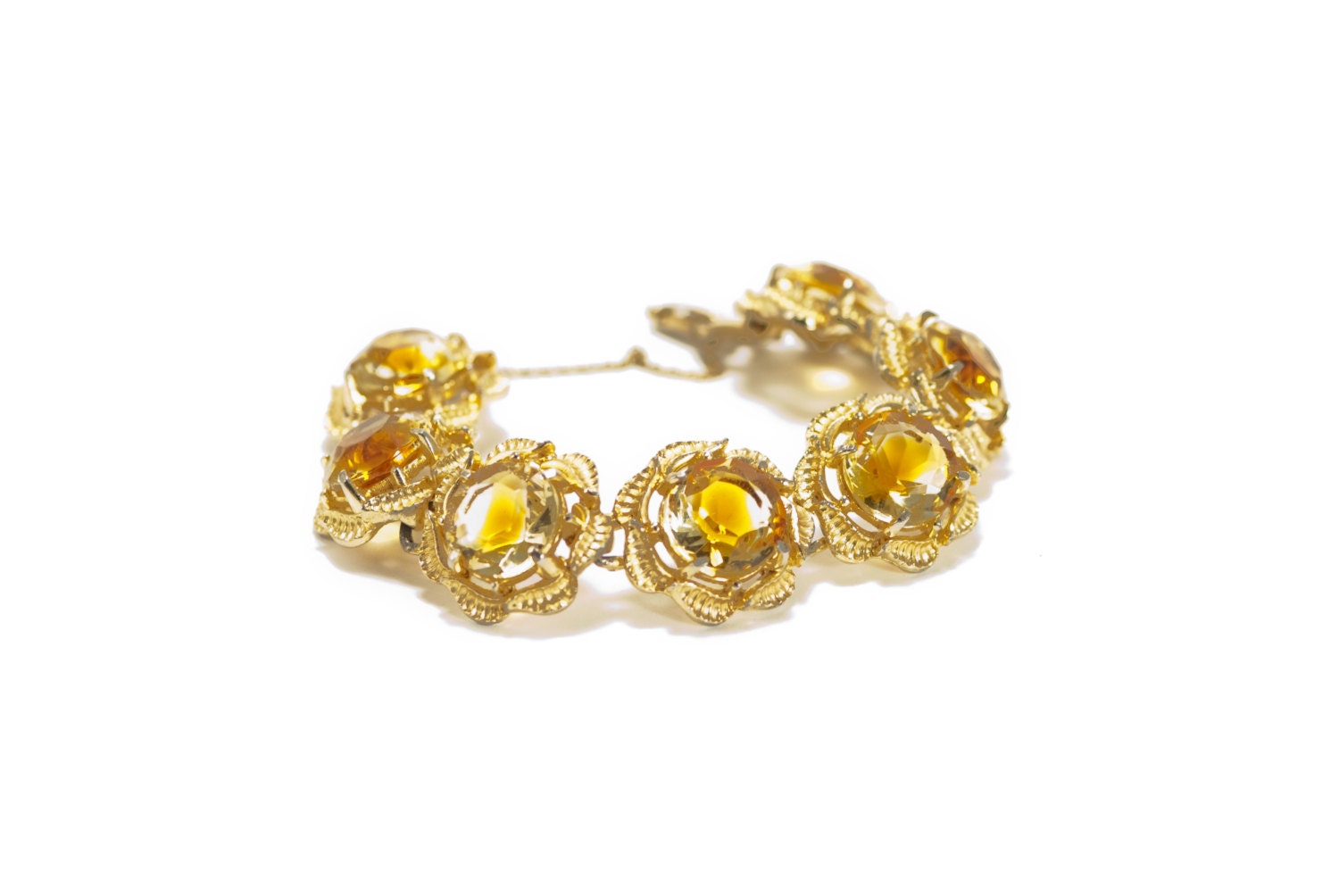 Gorgeous Yellow Rose Bracelet Golden Hues Cut Crystal Beauty 7 1/2"