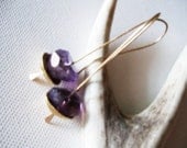 Amethyst Nugget Earrings Gold Brass Cup Bowl Metal Purple Faceted Gemstone Birthstone Dangle Drop Metalsmith Industrial Hammered