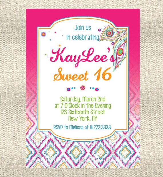Boho Sweet Sixteen Invitation Printable Il_570xn