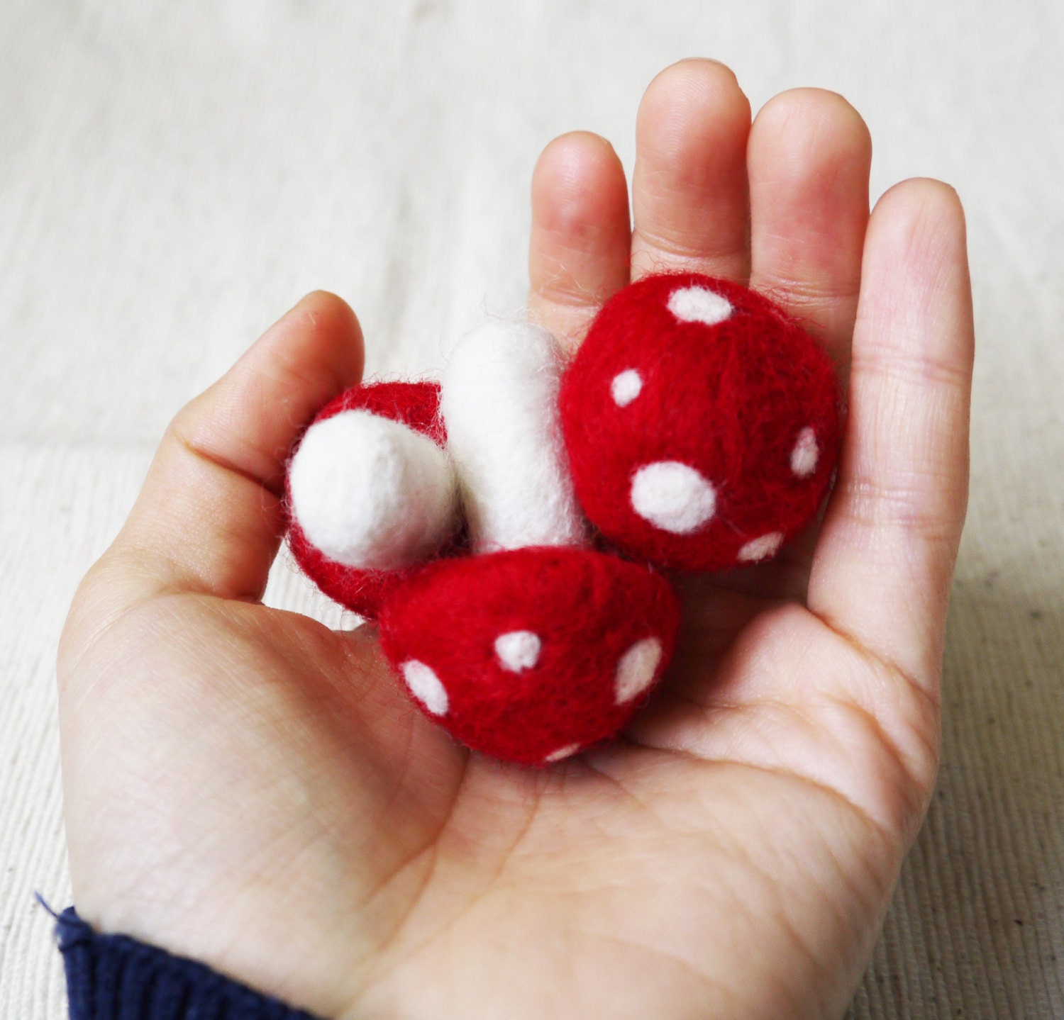 Red Wool Felt Mushroom, set of 3 - Needle felted Toadstool Gift Home Decor Decoration Holiday Ornament