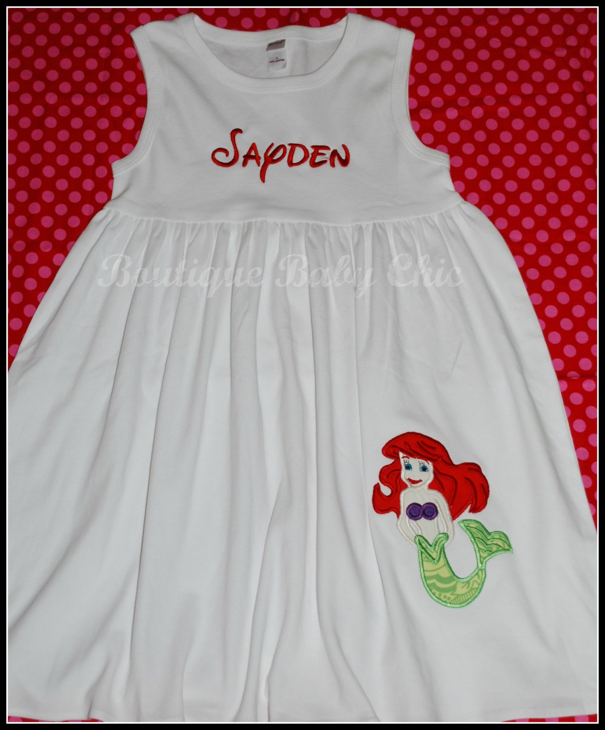 Toddler Empire Waist Dress with Disney Ariel Mermaid Applique /Summer Beach Dress with Monogram / Personalized