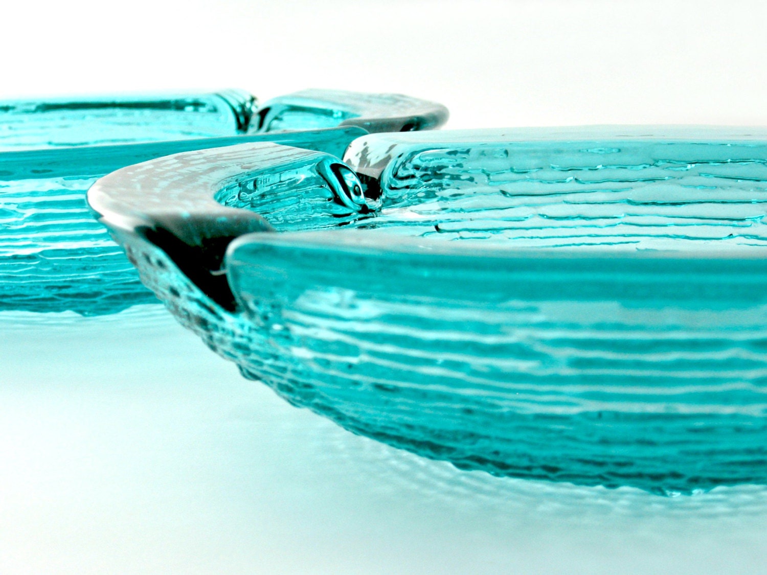 RESERVED // Pair Large Turquoise Aquamarine Blue Soreno Glass Ashtrays / Anchor Hocking  Textured Glass / Mid Century Modern / Mad Men