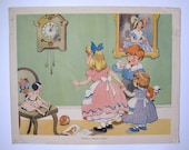 Vintage 1930's Nursery Rhyme Print, Hickory Dickory Dock