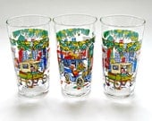 Amazing Vintage Set of 3 Brightly Coloured Drinking Glasses