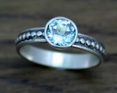 Sky Blue Topaz Gemstone Sterling Silver Ring, Gallery Wire, Ribbon Wire, Made to Order, UK Handmade, December Birthstone