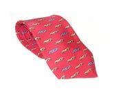 Vintage / classic cars tie - convertibles - silk wide red / yellow / blue / gray necktie / cravat / menswear