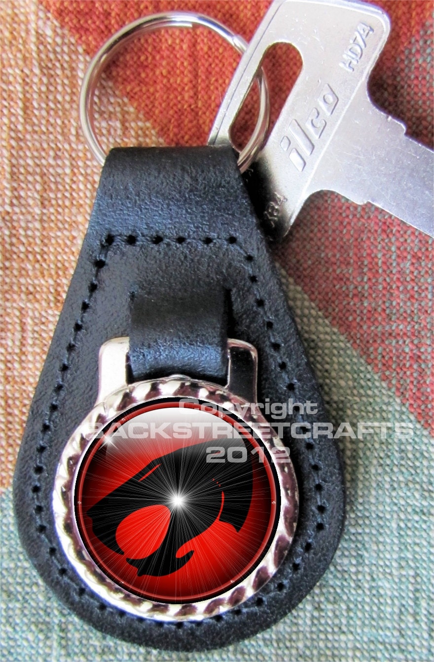 THUNDERCATS Genuine dyed black Leather Key Ring Fob Fathers Day  Graduation Christmas Under 15.00