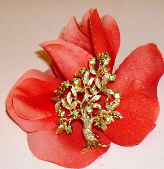 Vintage Dodds Green Rhinestone Tree Brooch Doddz Jewelry Collectible