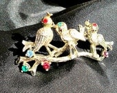 Gerry's Brooch Three Birds on a Branch Designer Mid Century Figural Brooch Gold Tone