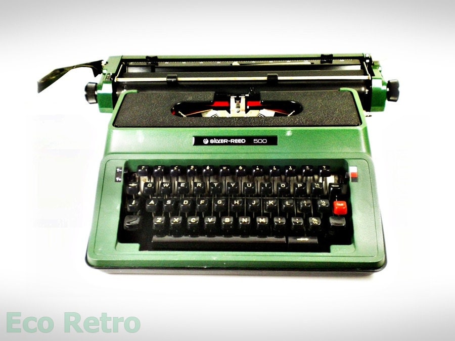Silver Reed 500 - Super Vintage 1970's Green A3 Typewriter with Black Carry Case