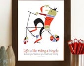 Mid century vintage style print, 'Life is like a Bicycle', typography/cycle, giclée artists print, (A3)