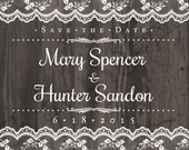 Wood and Lace - Wedding Save the Date - DIY Printable Postcard - Vintage Rustic Nature Barn Elegant - Grey Gray Brown White