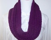Crocheted Infinity Scarf Cowl Neck Warmer - Deep Purple - Chunky