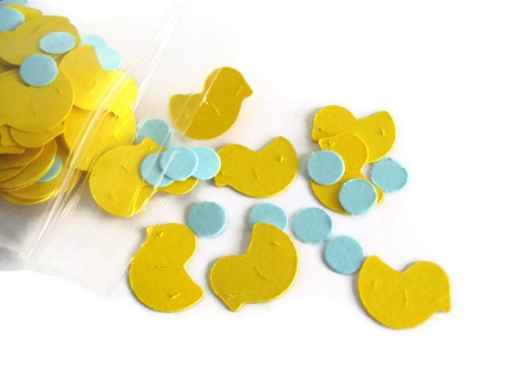 Yellow Rubber Duckie Baby Shower Confetti: 100 Bright Yellow Rubber Ducks & 100 Baby Blue Bubbles