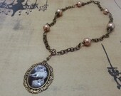 Vintage Horror Glass Pendant Necklace - Victorian, Goth, Creepy, Glass Dome, Skeleton, Death, Spooky, Antique Bronze