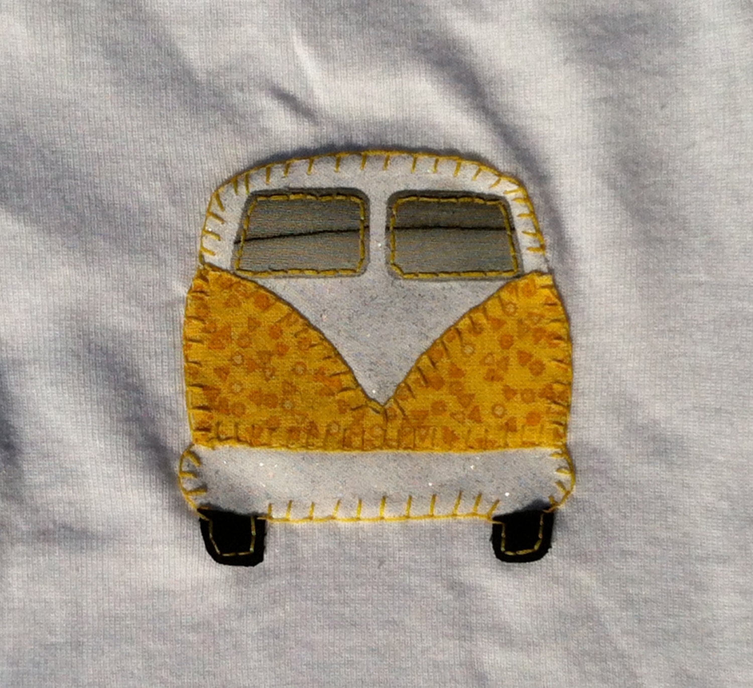 Yellow VW Bus Inspired Handsewn Campervan Baby Onesie