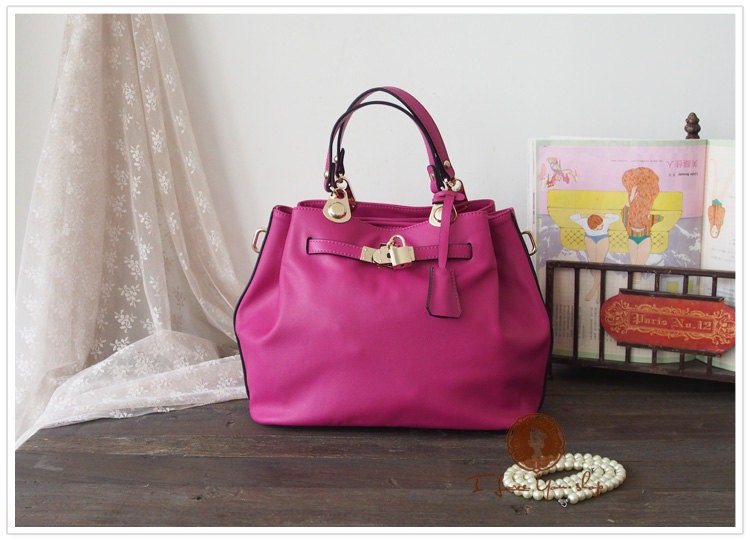 Handmade Leather Tote Bag - Shoulder Bag - Messenger Bag - Handbag in Purplish Red