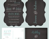 Die cut Ornate Chalk Tiffany Blue Wedding Invitation Suite - Invitation and RSVP Card